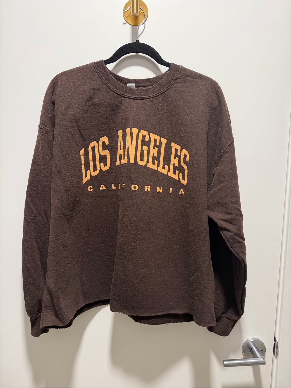 Gildan Brown Los Angeles California Crewneck Sweatshirt with Gold Print